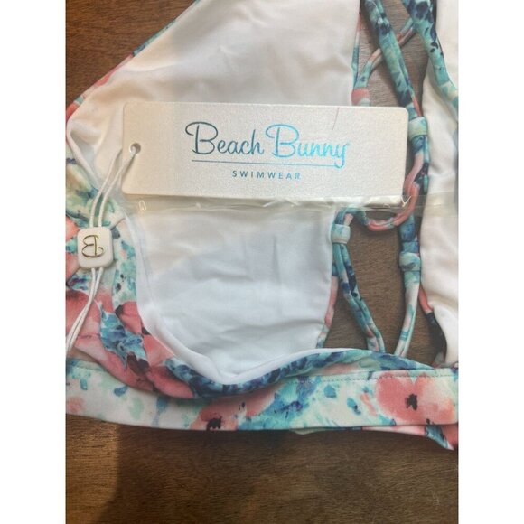 Beach Bunny High Neck Halter Bikini Top Swim Floral Topical Size XL Pink - Picture 3 of 4